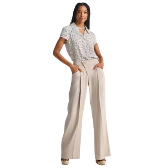CAbi Womens 6 Linen Blend Flare High Waisted Beige Pant - Picture 1 of 11